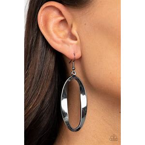 Oval My Head Hoop Earrings Gunmetal